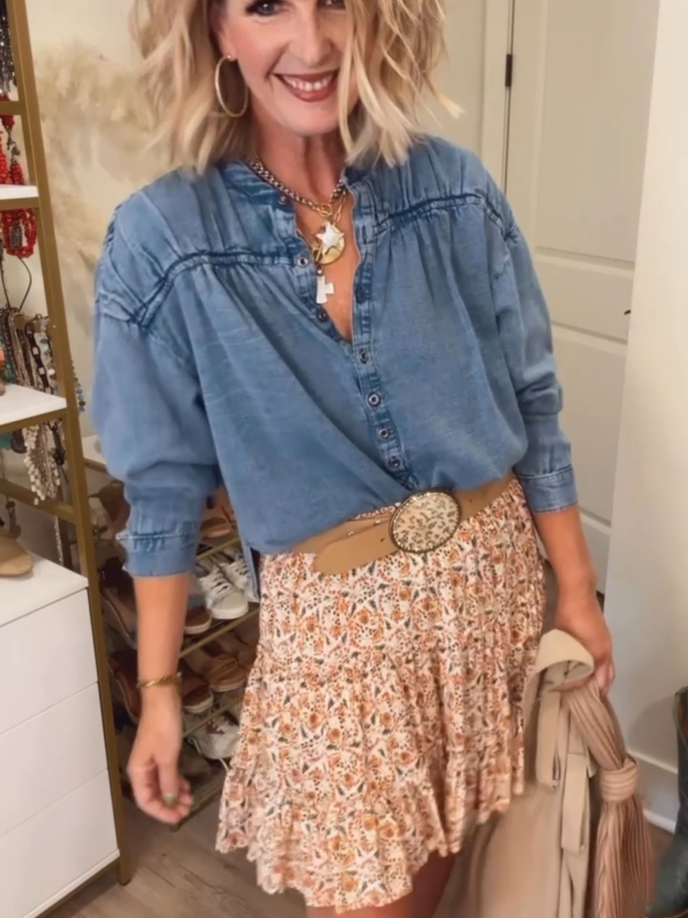 Pilcro Blue Chambray Button-Up Peasant Blouse